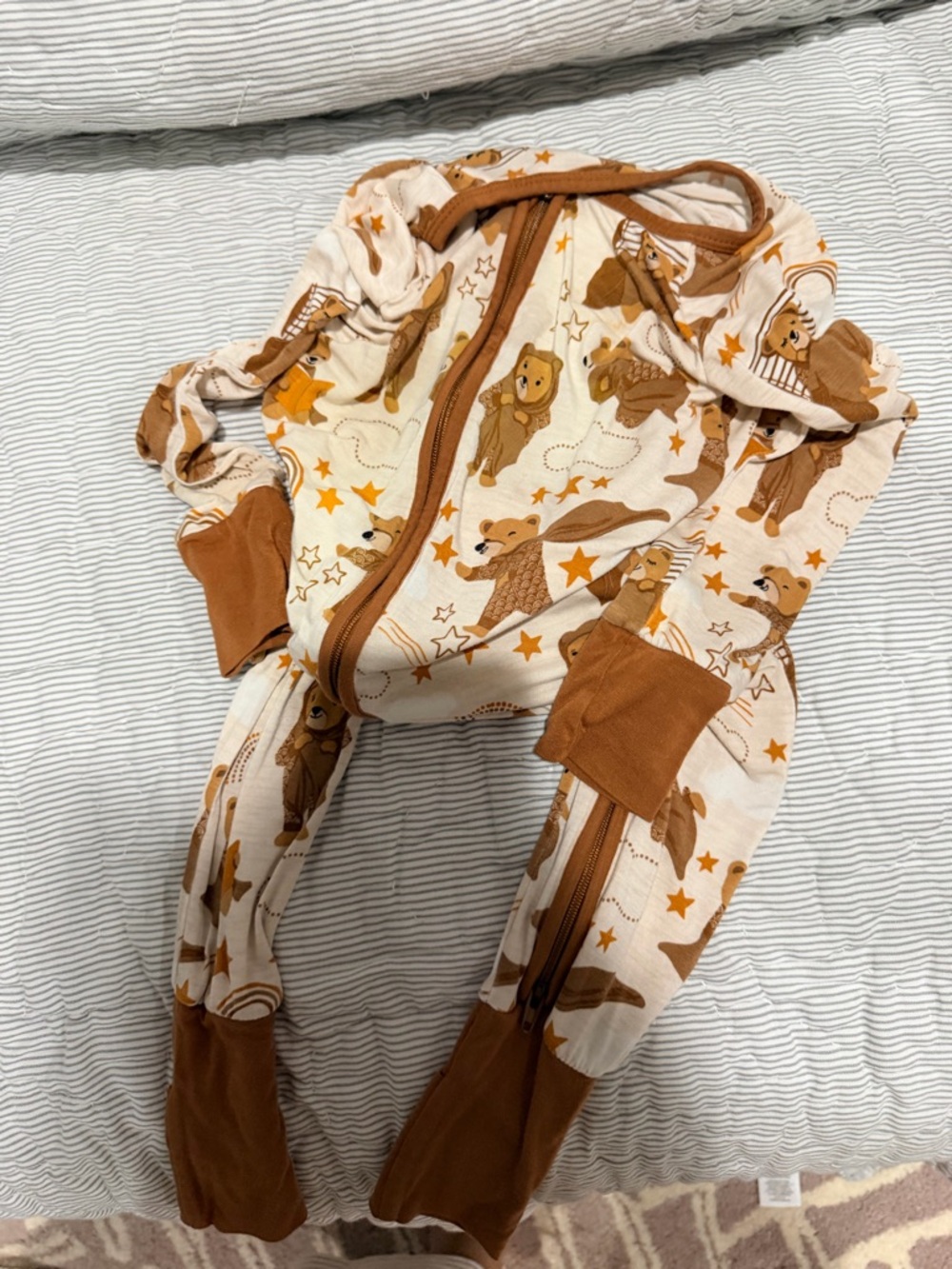 Little Sleepies Beige and Brown Bear Print Footie Pajamas